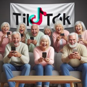 TikTok para Idosos: Guia Completo. Esta pagina mostra a imagem de vários idosos utilizando o TikTok