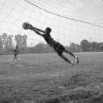 Esta página representa A Defesa Imortal do Goleiro Alcino. um goleiro defendendo penaltis de um cobrador
