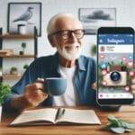 InstaSênior:Um Guia Completo para Idosos na Rede Social. A página mostra um idoso com celular na mão acessando o instagram.