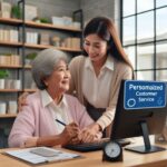 Esta página mostra uma moça e uma senhora de idade em um atendimento personalizado mostrando como selecionar as melhores estratégias para o publico Sênior