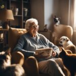 Neste artigo, O Poder Curativo dos Animais de Estimação para os Idosos: Anos Dourados e Amigos Peludos mostra uma senhora idosa sentada no sofa com animais de estimação