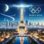 Nesta página mosta a imagem da Torre eifel e ao lado os arcos olimpicos em referencia às olimpíadas de Paris 2024