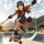 Esta página mostra a imagem da skatista Rayssa Leal sorridente e usando suas habilidade no skate