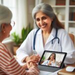 Esta página mostra uma senhora idosa em uma consulta por telemedicina. Isso mostra como está revolucionando o cuidado com os idosos com inovações tecnológica imperdíveis.