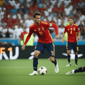 Esta página mostra o jogador numero 10 do time da Espanha com domínio da bola mostrando o Triunfo da Experiência: Final Inesquecível da Eurocopa 2024