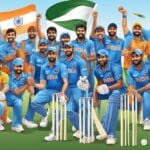 Esta página mostra varios jogadores de crickte indiano celebrabdo o triunfo no TC 20:cricket