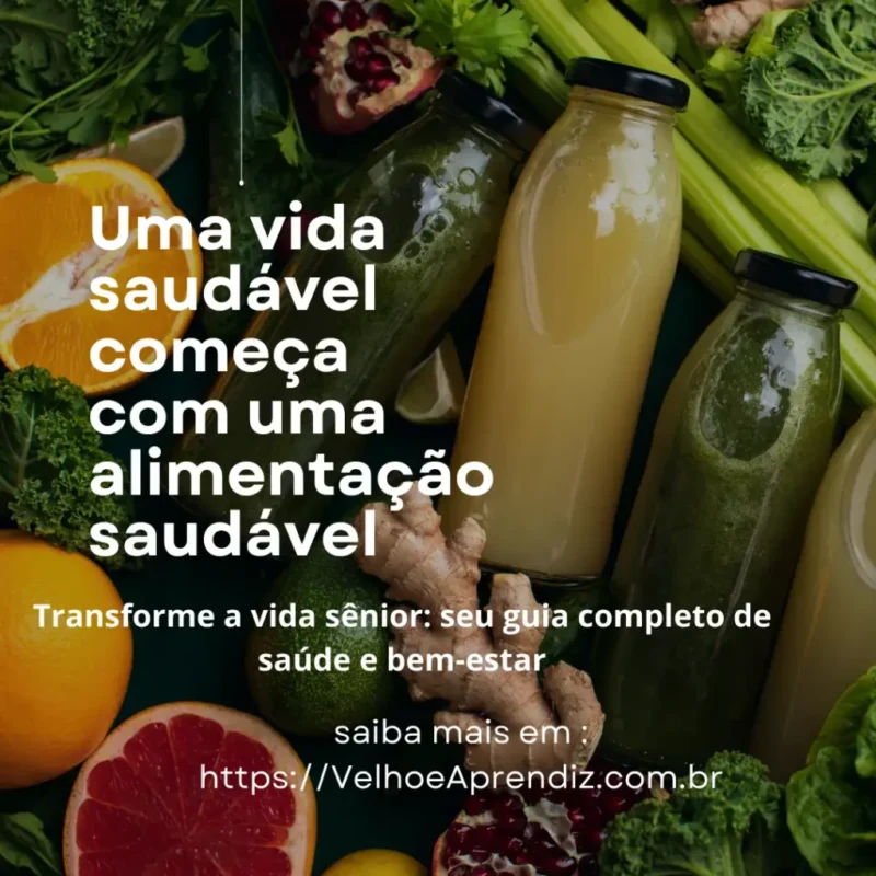 Esta página mostra a imagem de algumas frutas e garrafas com sucos em referencia à Transforme a vida sênior: seu guia completo de saúde e bem-estar