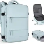 esta página mostra 3 fotos de uma linda mochila cor Angel Blue em referência as melhores mochilas de viagem 2024