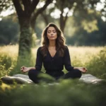 Esta página mostra uma mulher meditando no meio da natureza em referencia aos Benefícios da Meditação para Saúde Mental