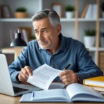 Esta página mostra uma pessoa com idade acima dos 40 anos perdido em frente a um computador em referência ao artigo;Analfabetismo Funcional Após os 40: Compreenda os Efeitos e Soluções Possíveis