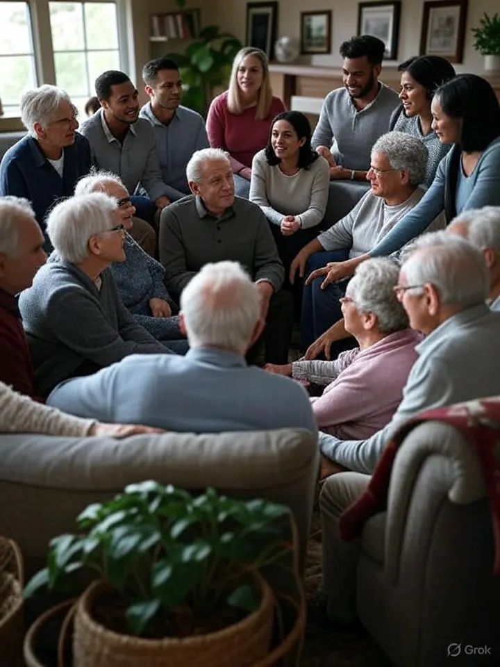 Imagem de jovens em uma reunião com idosos em referencia ao artigo:Mentoria Reversa Como Jovens e Idosos Juntos Melhoram a Saúde Mental