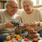 Esta página mostra um casal de idosos brincando como se fosse uma criança em referência ao artigoTransforme a Vida do Idoso com Produtos que Resgatam a Alegria da Infância