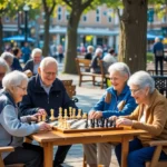 imagem de idosos se divertindo jogando xadrez na praça em referência ao artigo:Gerontologia Para Idosos Ativos: 5 Benefícios Essenciais para Melhorar a Qualidade de Vida