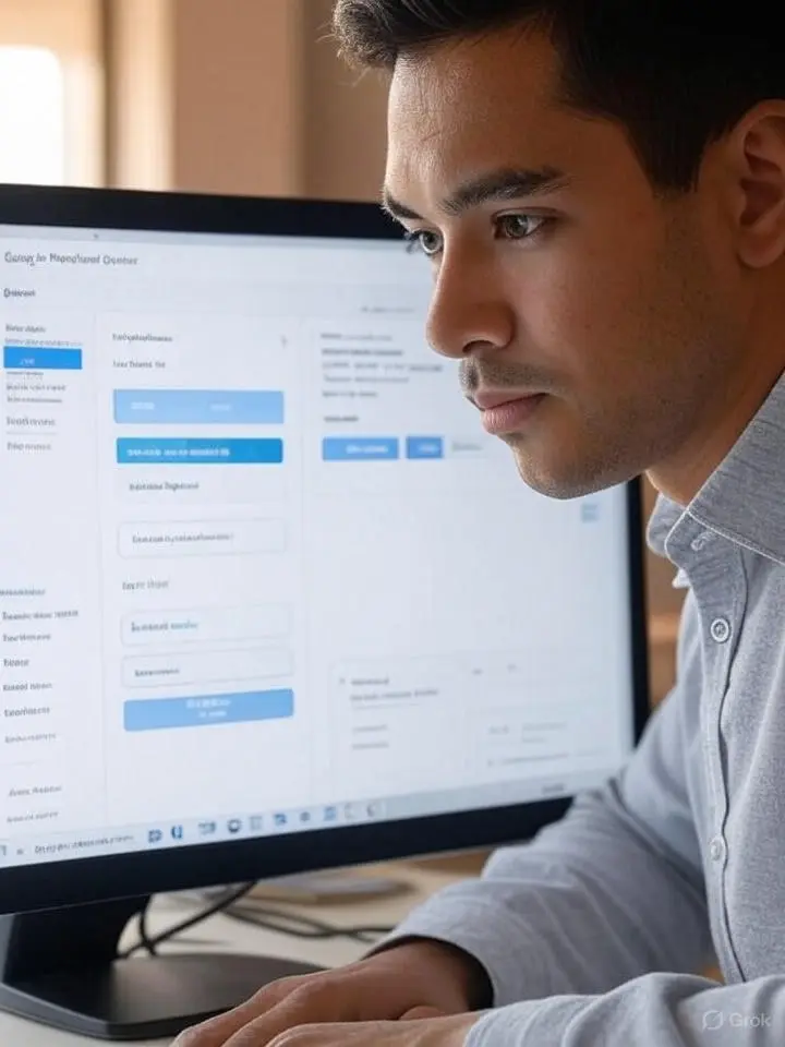 Imagem de uma pessoa do sexo masculino em frente a um computar com google merchant center