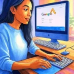 imagem de uma mulher trabalhando com o google ads em um computador.