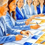 imagem de mulhres em uma mesa de investimento em referência ao artigo:Investimentos e Planejamento Financeiro para Idosos Ativos e Renda Passiva