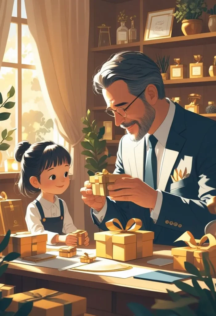 Imagem de um pai recebendo presente de uma filha em refereência ao artigo: Dia dos Pais: Como Escolher o Presente Certo para Quem Já Tem Tudo
