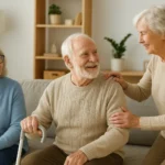 Imagem de idoso e idosas em uma casa com itens indispensaveis para idosos em casa