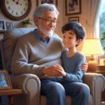 imagem de um pai e um filho sentados no sofa e segurando nas mãos. em referencia aso artigo:Mensagem para o Dia dos Pais: Lições de Amor e Maturidade Entre Pai e Filho