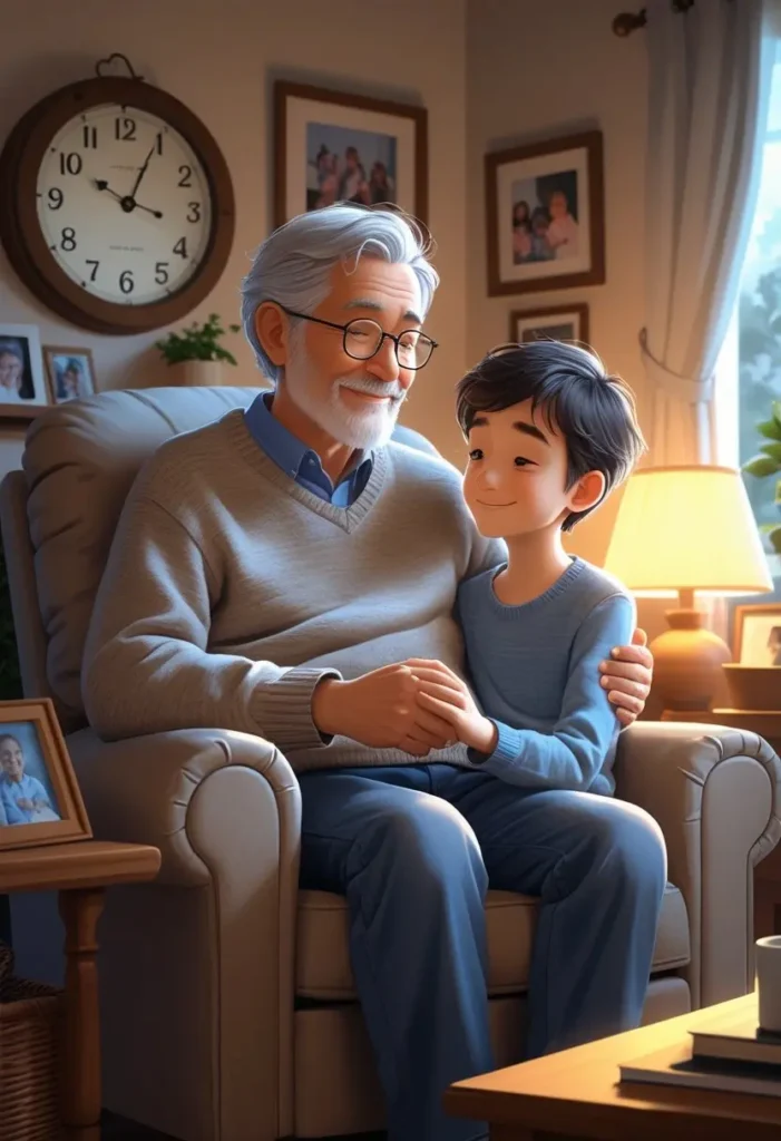 imagem de um pai e um filho sentados no sofa e segurando nas mãos. em referencia aso artigo:Mensagem para o Dia dos Pais: Lições de Amor e Maturidade Entre Pai e Filho