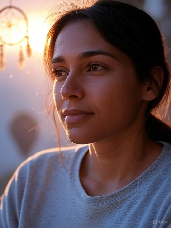 Imagem de uma mulher pensando. no fundo uma iluminação amarela e um pouco nebulosa. referência ao artigo:O eco invisível como o que você pensa e sente molda sua vida