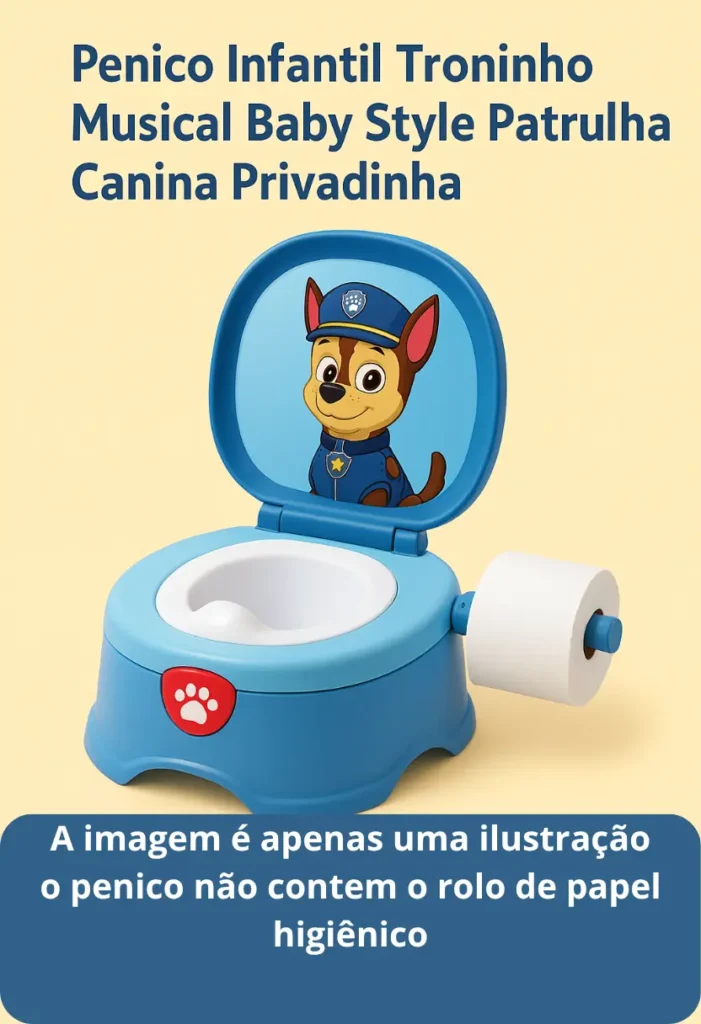 imagem de um vaso sanitario infantil Penico Infantil Troninho Musical Baby Style Patrulha Canina Privadinha