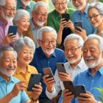 imagem de vários idosos utilizando smartphone com whatsapp. referência ao artigo:WhatsApp para iniciantes guia simples para maiores de 50 anos