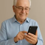 Imagem de um idoso com feição confiante por ter aprendido como usar o pix.
