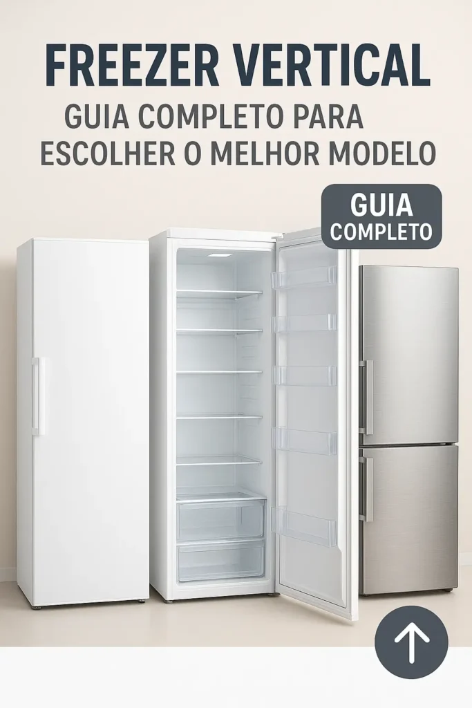 Imagem de freezer vertical fechado e aberto na cor branca